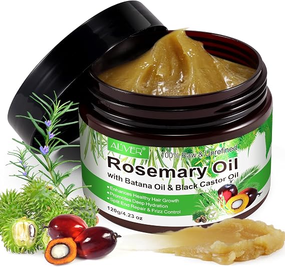 Batana & Rosemary Essential & Black Castor 3In1 Solid Hair Growth Oil, For Hair Growth, Stimulates New Hair Growt, Deeply Moisturises Hair, Repair Split Ends, Smooths Curls 4.23 oz
