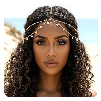 Nogeqi Gold Head Chain Rhinestone Sequin Egyptian Headpiece Gold Head-Piece Genie Head Jewelry for Women Girls, Egyptian Hair Accessories for Festival Prom Wedding Bridal