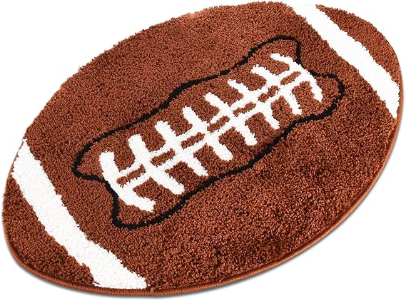 Cute Football Rug for Boys Room 32"x20" Soft Sport Carpet Kids Bedroom Decor Anti-Slip Washable Playroom Area Rug Fun Touchdown Mat Plush Athlete Themed Gift