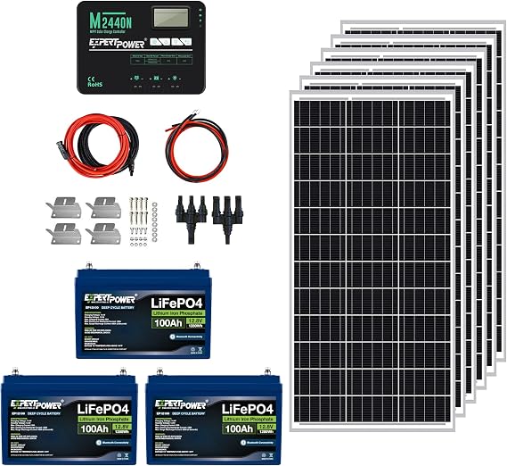ExpertPower 3.8KWH 12V Solar Power Kit | LiFePO4 12V 100Ah, 600W Solar Panels, 40A MPPT Solar Charge Controller | RV, Trailer, Camper, Marine, Off Grid