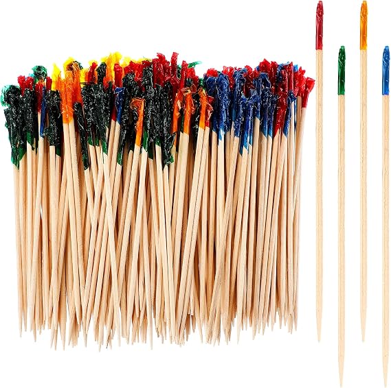 4000 Pcs Cocktail Picks Sticks Frill Toothpicks for Appetizers 4 Inch Food Colorful Tooth Picks Wooden Skewers Colored Swizzle Sticks for Cocktails for Sandwich Drinks Fruit Party Supplies, 4 Colors