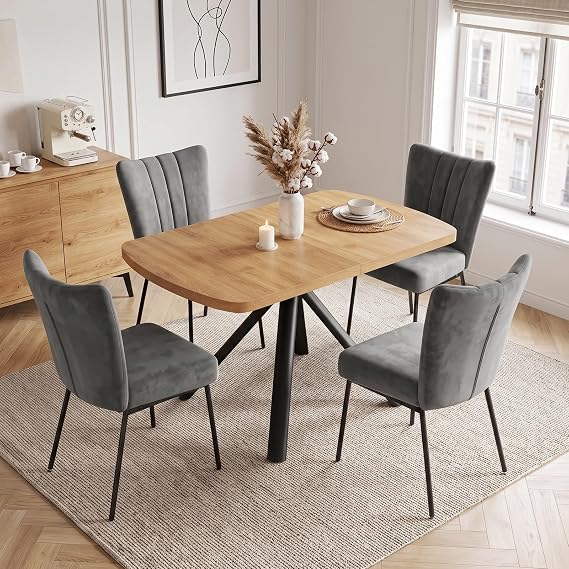 JIEXI Dining Table with 4 Chairs Extending Table 120-160cm Dining Room