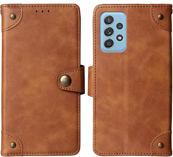 Flip Genuine Premium Leather TPU Silicone Phone Gel Case for Samsung Galaxy A72 5G 6.7" Back Cover Skin Etui Protective Protector Wallet Pouch Shell Bumper (Brown)