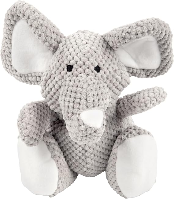 goDog Checkers Elephant With Chew Guard Technology Tough Plush Dog Toy, Grey, Large by goDog
