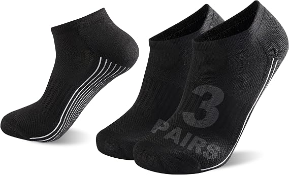 Sunew 3 Pairs Short Viscose Bamboo Socks, Womens Viscose Bamboo Fiber Sweaty Practice Soft Anti Slip Low Cut Wicking Moisture Home Indoor Athletic Tennis Biking Socks Black S