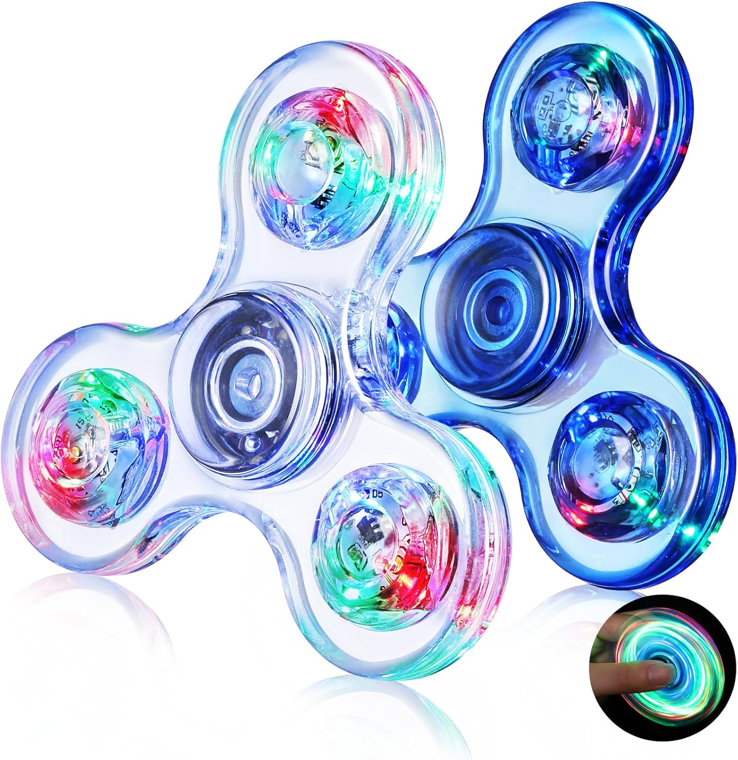Gigilli Fidget Spinners 2 Pack, LED Light up Fidget Toys for Kids & Adults, Crystal Hand Spinner Glow in the Dark Fidget Toys, Birthday Classroom Prizes for Kids 4-8-12,Stress Relief Anti-Anxiety