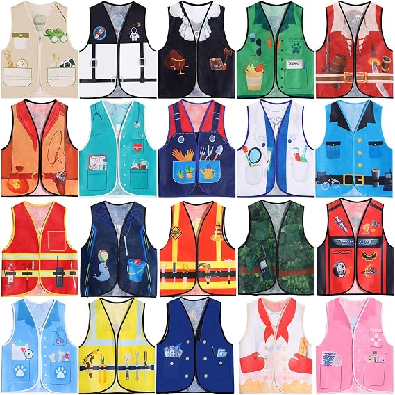 20 PCS Kids Dress Up Vest Community Helper Career Costumes for Role Play