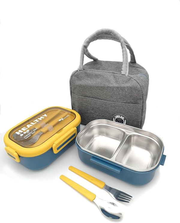 Valkyrie Isı Yalıtımlı Termal Çantalı Çelik Lunch Box – BPA’sız, Sızdırmaz, Çok Bölmeli Yemek Kabı Sarı Yeşil