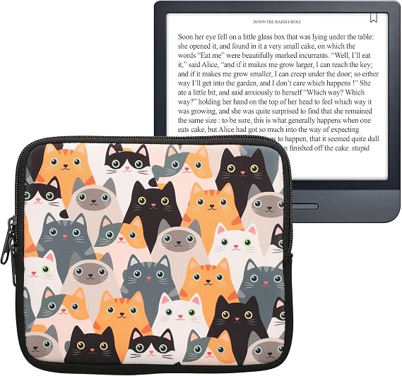 kwmobile Neoprene e-Reader Pouch Size 6,8-7" eReader - Universal eBook Sleeve Case with Zipper, Wrist Strap - Orange/Black/White