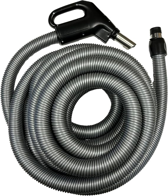 Wessel-Werk Low Voltage Central Vacuum Hose, 33 ft Crushproof Hose with 2-Way On/Off Suction Control Switch on 360 Swivel Gas Pump-Style Handle Controls System Power from the Hose, Dark Gray