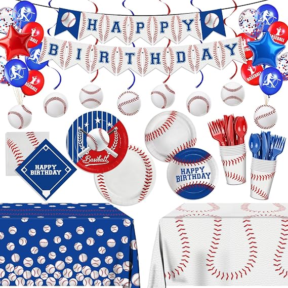 223pcs Baseball Plates Napkins Birthday Party Supplies Tableware Set