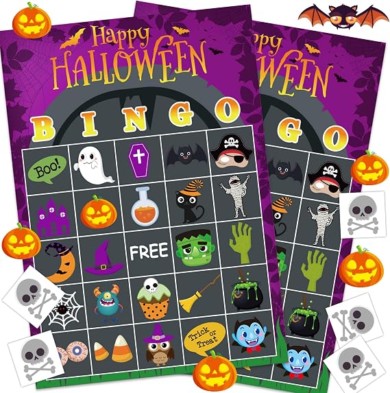 Halloween Party Games for Kids Adults, 24 Player Halloween Bingo Card Game
