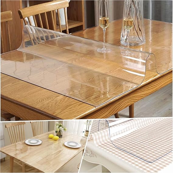 Toptablecloths PVC Table Protector Clear Table Cloth Transparent Waterproof PVC Table Cover 1.5mm Thick Wipeable Desk Pad for Dining Room (100 x 180 cm)