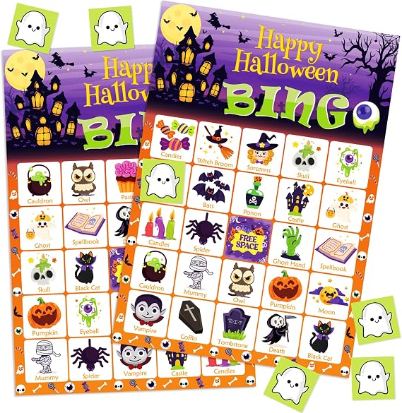 OHOME Halloween Games - Halloween Bingo for Kids | Halloween Party Favors - 24 Players Halloween Toys Gifts Party Supplies | Halloween Crafts Accessories Treats Activities for Family
