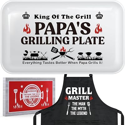 Papa Gifts,Fathers Day Birthday Gifts for Dad from Daughter Son,Best Papa Gift from Grandkids,Great Dad Grandpa Grandparents Gift from Granddaughter Grandson,Funny BBQ Grilling Platter with Apron Sets