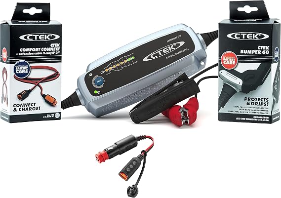 CTEK Bundle | 56-926 Lithium US 5.0Ah - 60Ah Fully Automatic Lithium-Ion Phosphate LiFePO4 Battery Charger | Including Garage Accessories for Complete Battery Maintenance