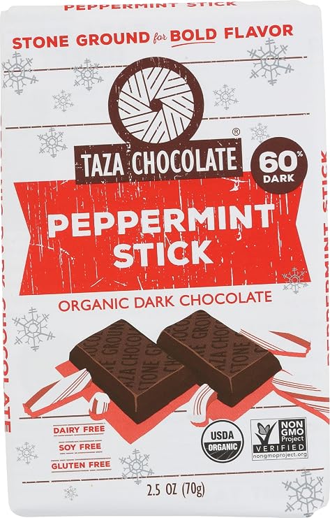 Taza Chocolate Organic Amaze Bar 60% Stone Ground, Peppermint Stick, 2.5 Ounce (1 Count), Vegan