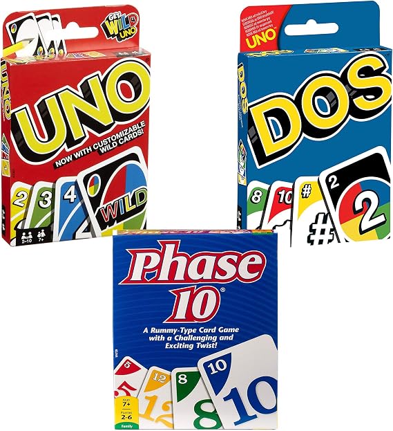 Mattel Uno Card Game Bundled with Phase 10 and Dos Card Game