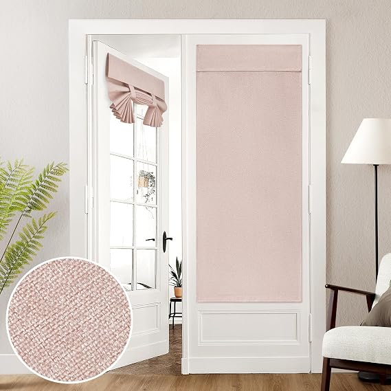 HOMEIDEAS 100% Blackout Linen Door Curtains for French Door 26x68 Inch