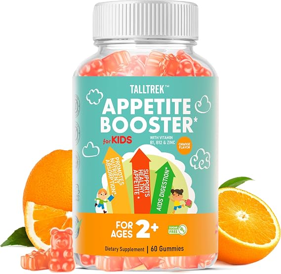 Appetite Booster Gummies for Kids - Toddler Appetite Stimulant for Growth Digestion with Vitamins B1 B6 B12 Zinc L-Lysine - Orange Flavor Sugar Free Vegan