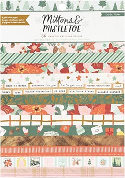 Crate Paper Single-Sided Paper Pad, 6x8 Inch Scrapbook Paper, 36 Sheets, Mittens & Mistletoe Design