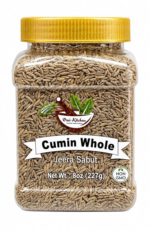 Desi Kitchen Cumin Whole 8oz (227g) | Jeera Sabut | All Natural | Salt Free | Vegan | NON GMO | By Rani Foods