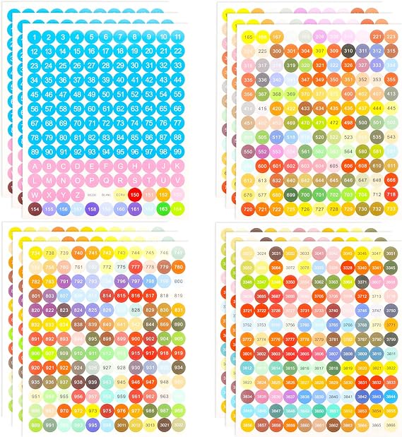 BENBO 12 Sheets Color Number Stickers, 447 Color Number Labels Diamond Dot Drills Gems Labels with Numbers Diamond Art Painting Color Chart Stickers for Diamond Art Painting Storage Boxes