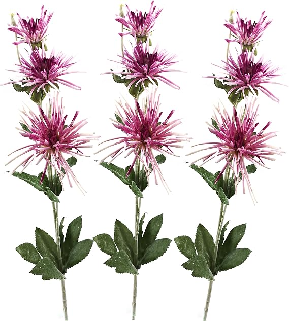 Spider Mum Artificial Flower 32" Real Touch 9 Flowers Pack of 3 (Radiant Orchid)