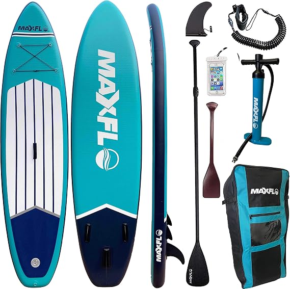 Inflatable Stand Up Paddle Board 106 Long 6 Thick | SUP Paddleboard Accessories Carry Backpack | Wide Stance, Bottom Fin Paddling Surf Control, Non-Slip Deck | Youth & Adult Standing Boat Boards