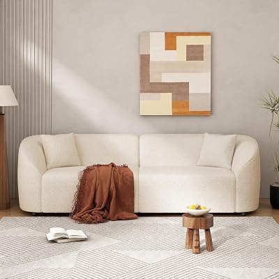 87 Sectional Sofa Curved Couch, Modern 3 Seat Boucle Sofa Comfy Plush Couch for Living Room, Beige