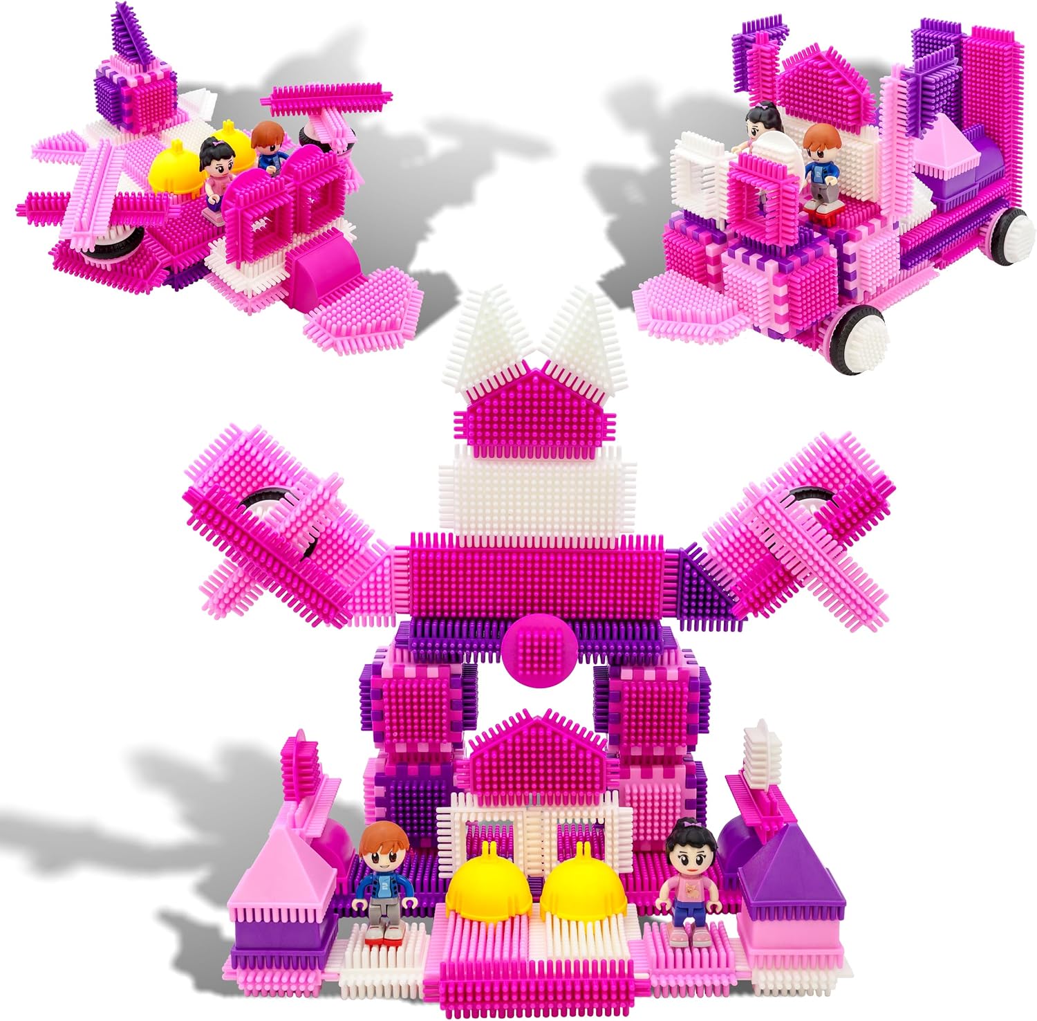 PicassoTiles PTB106 106pcs Hedgehog Lock Building Blocks Tiles Pink Castle Theme Set wHuman Figures Learning Playset STEM Toy Set Educational Kit Child Brain Development Preschool Kindergarten Toy