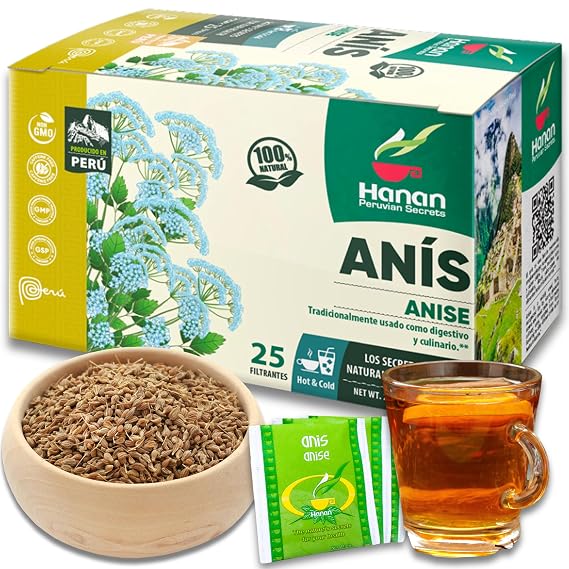Hanan Anise Tea 25 Herbal Teabags - Te de Anis Natural for Digestive Health, Dried Anise Herbs Aniseed Plant and Leaves for Herbal Tea