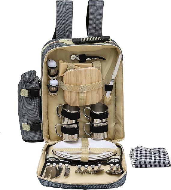 CMY 4 Person Lightweight Picnic Backpack Hamper Cooler Cool Bag with Tableware Insulated Bottle Holder Rucksack Camping BBQ Hiking Includes Cutlery Set
