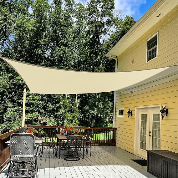 TANG 16' x 20' Sun Shade Sail Rectangle Outdoor Canopy UV Block Sunshades for Patio, Square Shade Cloth for Backyard Porch Deck Garden Pergola Cover, Beige