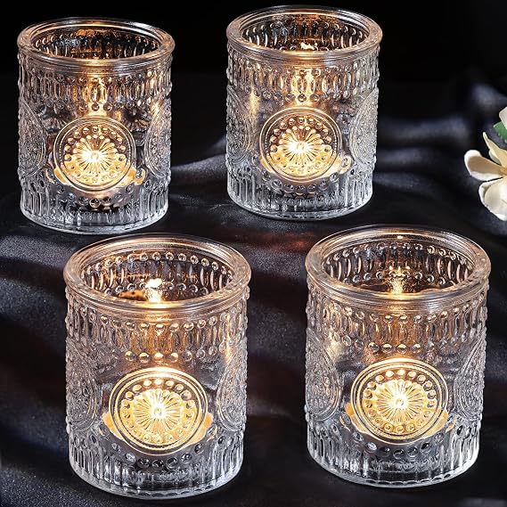 4PCS Clear Votive Candle Holders - Glass Tea Lights Candle Holder
