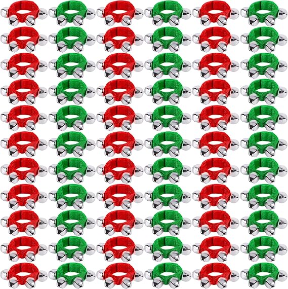 48 Pcs Christmas Wrist Band Bell Bracelet Wrist Band Shaking Bell Musical Instruments Adjustable Rhythm Wristband Bulk for School Family Christmas Percussion Party Favor Adults,Silver