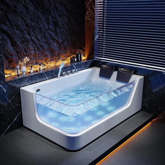homary 71" Freestanding Whirlpool Bathtub, Acrylic Bathtub with 16 Water Massage Jets, Air Massage System & Chromatherapy Lighting, Center Drain Design