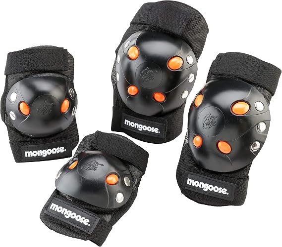 Mongoose Kids BMX Pad Set, Ages 8-14, Knee and Elbow Pads with Gel Inserts, Adjustable Straps, Multi-Sport Protection for Biking, Skating, Scooting and More, Elbow and Knee Pads for Kids