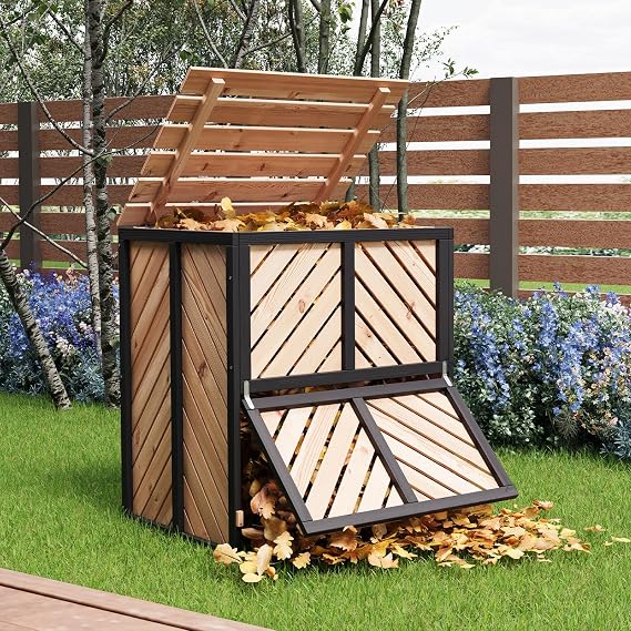 115 Gallon Outdoor Composter, Canada Cedar Wood Compost Bin, Natural | Composting with Pull-Out Door and Flip-Top Lid, Heavy Duty Composting Bin for Outside Backyard, Garden, Patio, Easy Assembly