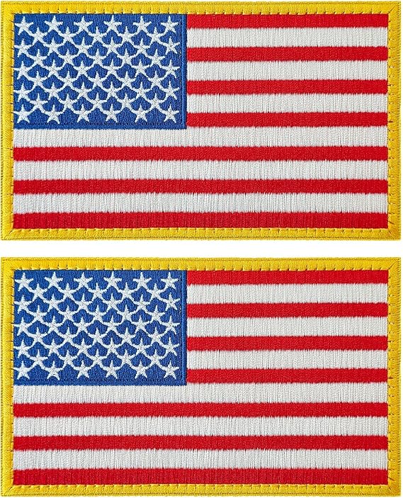 2Pcs 53 Inches American Flag Embroidered Patch, Vest Size Tactical Military Morale Flag Patch, Hook and Loop for Hats, Bags, Backpacks, Tactical Vests - Gold