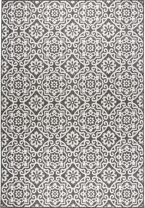 Nicole Miller New York Patio Country Julia Transitional Geometric Indoor/Outdoor Area Rug, Black/Grey, 3'11"x5'2"