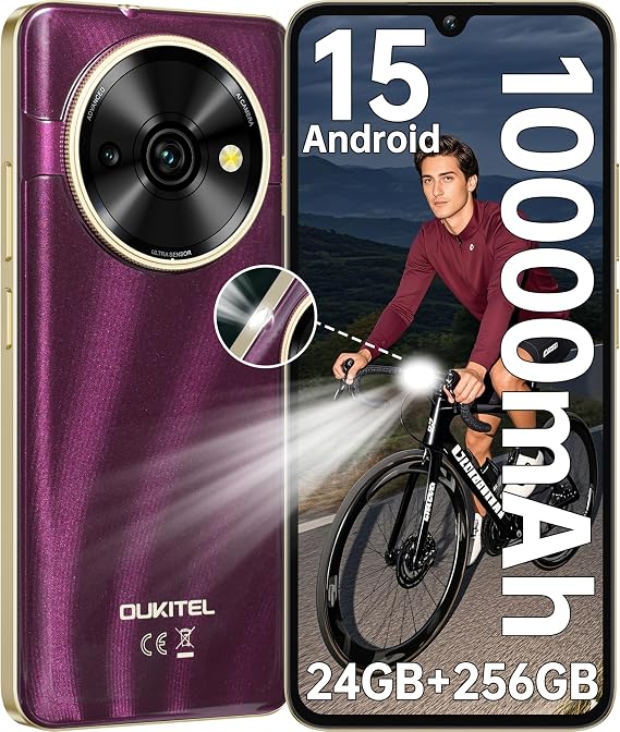 C59 Pro Unlocked Android Phones - 6.88HD+ Display Android 15 10000 mAh Battery 24GB +256GB/1TB TF Cell Phone with 120LM Flashlight, NFC 13MP Camera Smartphone, OTG/Fingerprint/4G Dual SIM