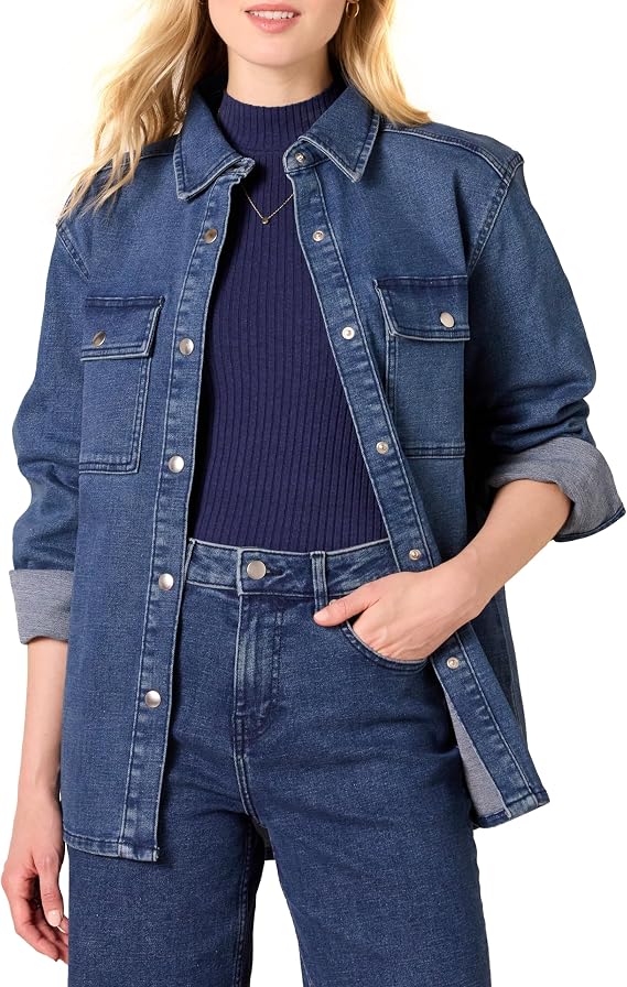 Amazon Essentials Women's Oversized Heavyweight Denim Shirt Jacket, Relaxed Fit