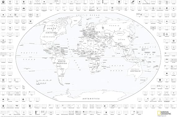 National Geographic: World Coloring Map & Flags - 24 x 36 inches - Rolled Poster