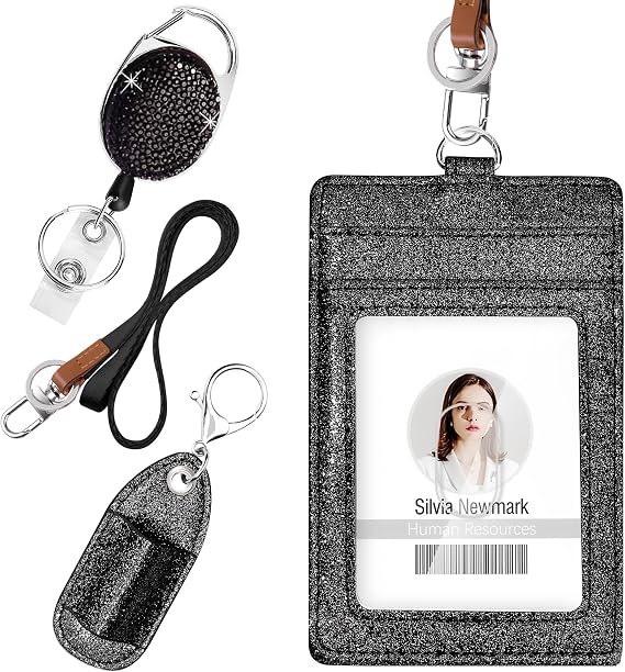 Retractable ID Badge Holder with Lanyard, Belt Clip Key Ring, Pen Holder