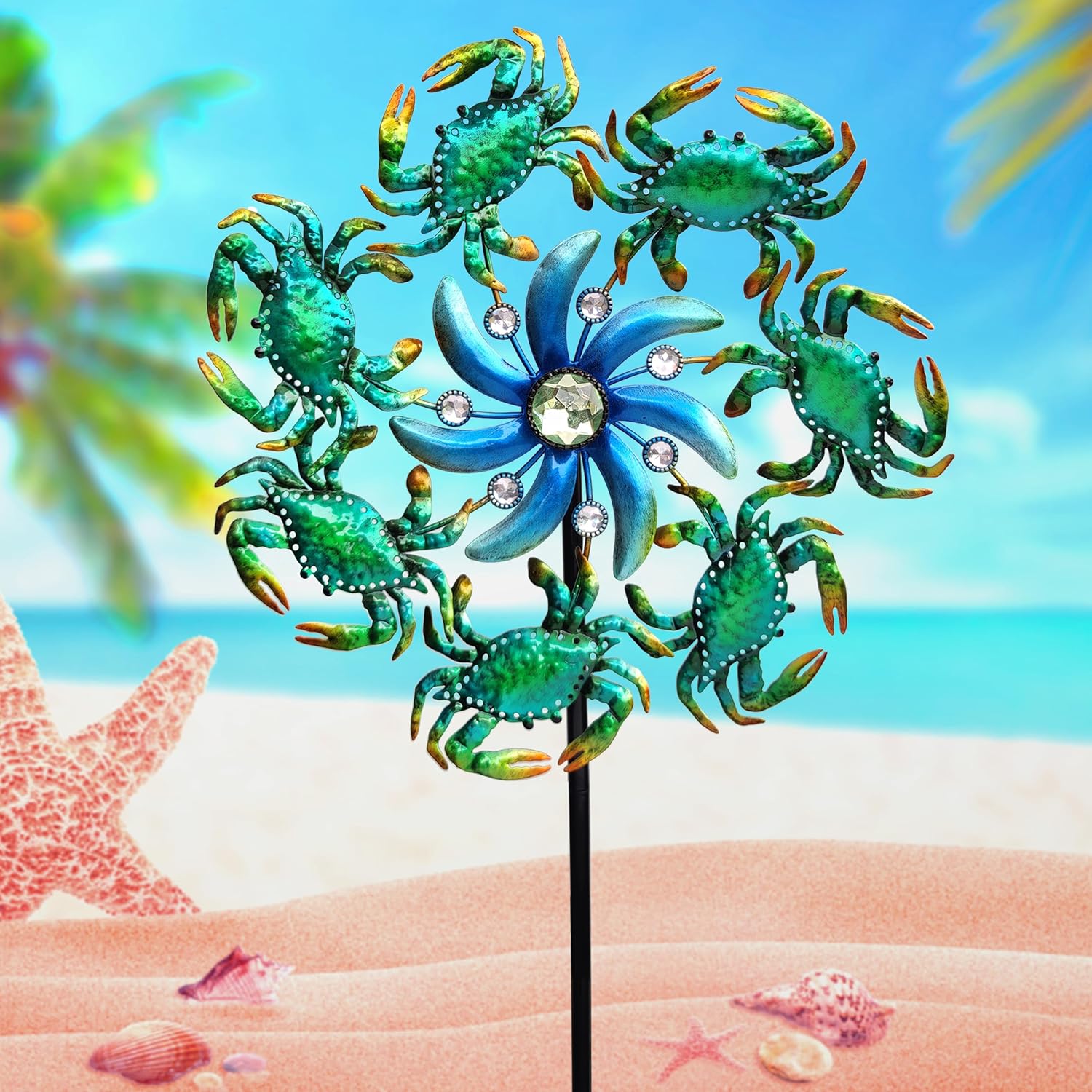 39 Crab Wind Spinners Metal Windmill Garden Stake,Ocean Theme Outdoor Wind Spinner,Wind Sculptures Yard Art Decorations for Patio,Lawn & Garden Decor