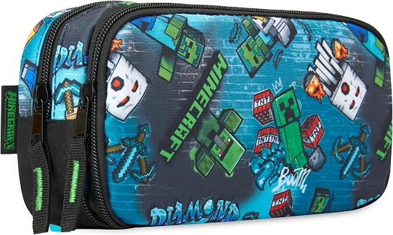 Minecraft Pencil Cases with Compartments, Large Capacity Boys Girls Pencil Pen Cases, Lightweight Portable Kids Pen Pouch, School Work Stationary Supplies, Gamer Gifts (Blue/Multi Minecraft)