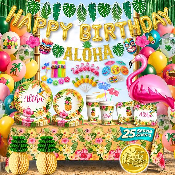Premium Luau Birthday Party Decorations Set for 25 guests - Hawaiian Theme