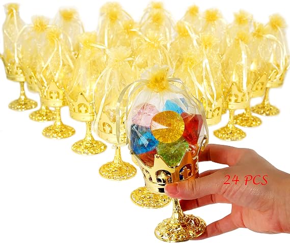 JC HUMMINGBIRD 24 Pieces Fillable Crown Goblet with Pouch, Gold,