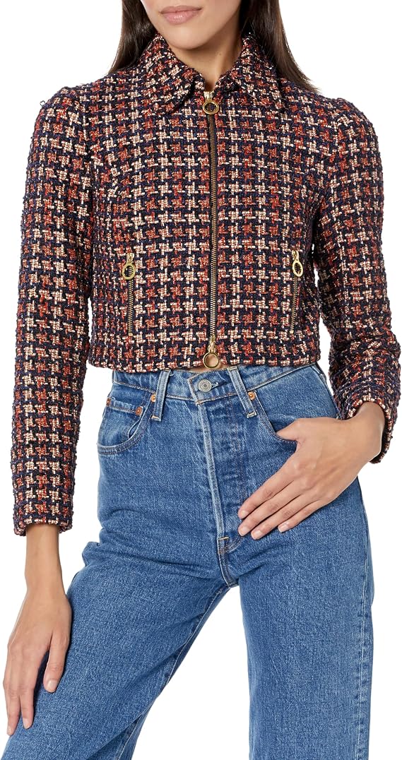 Rent the Runway Pre-Loved Cropped Tweed Jacket, Brown, 8